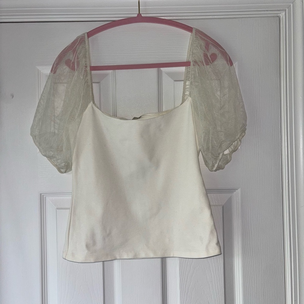 Free People Cream Blouse with Sheer Sleeves